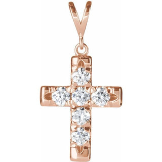 14K Rose 1/2 CTW Natural Diamond French-Set Cross Pendant