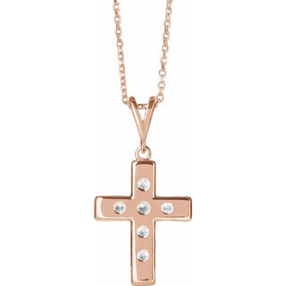 14K Rose 1/2 CTW Natural Diamond French-Set Cross 16-18" Necklace