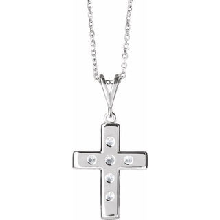 14K White 1/4 CTW Natural Diamond French-Set Cross 16-18" Necklace