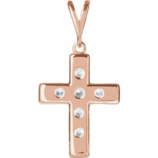 14K Rose 1/4 CTW Natural Diamond French-Set Cross Pendant