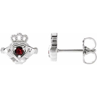 Sterling Silver Natural Mozambique Garnet Claddagh Earrings