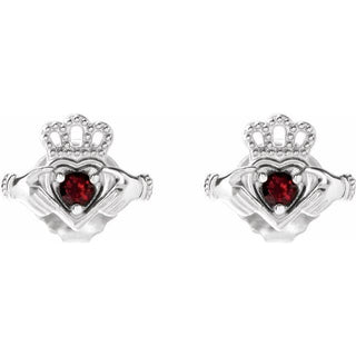 Platinum Natural Mozambique Garnet Claddagh Earrings