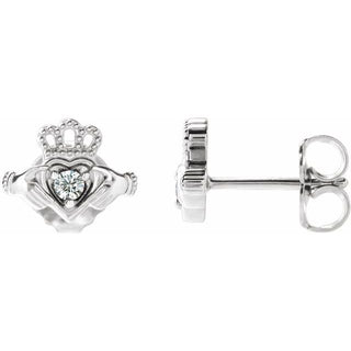 14K White .06 CTW Natural Diamond Claddagh Earrings