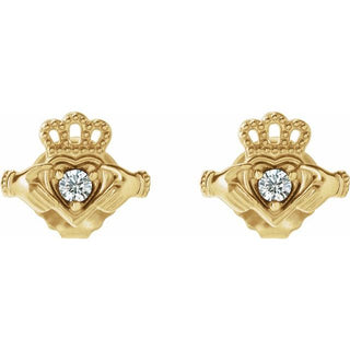 14K Yellow .06 CTW Natural Diamond Claddagh Earrings