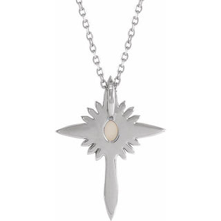 Platinum Natural White Opal & .06 CTW Natural Diamond Nativity Cross 16-18" Necklace