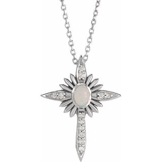 Sterling Silver Natural White Opal & .06 CTW Natural Diamond Nativity Cross 16-18" Necklace