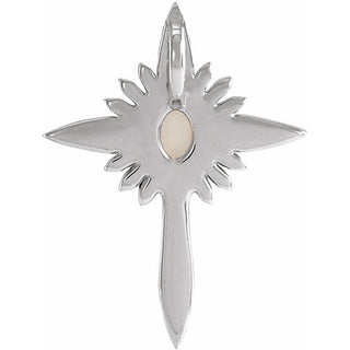 Platinum Natural White Opal & .06 CTW Natural Diamond Nativity Cross Pendant