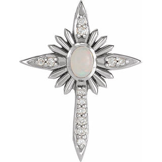 Platinum Natural White Opal & .06 CTW Natural Diamond Nativity Cross Pendant