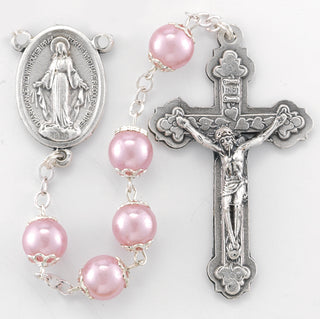 7MM Pink Pearl Capped Bead Rosary - SALE