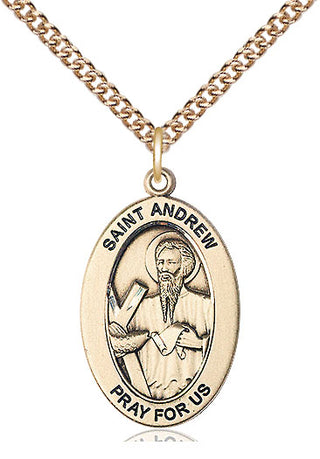 14kt Gold Saint Andrew the Apostle Medal Engraved Catholic Saint Jewelry