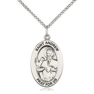 Sterling Silver Saint Andrew the Apostle Medal & Necklace Set Engraved Catholic Saint Jewelry