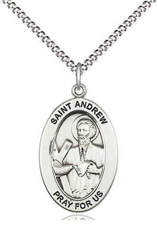 Sterling Silver Saint Andrew the Apostle Medal & Necklace Set Engraved Catholic Saint Jewelry