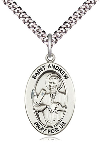 Sterling Silver Saint Andrew the Apostle Medal & Necklace Set Engraved Catholic Saint Jewelry
