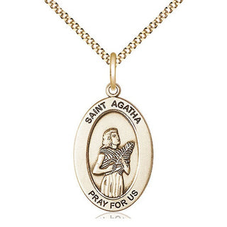 14K Gold-Filled Saint Agatha Medal & Necklace Set Engraved Catholic Saint Jewelry