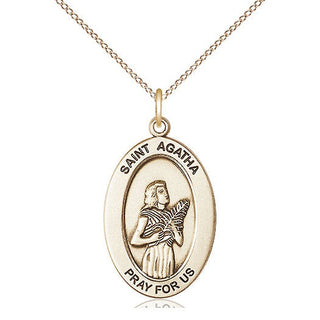 14kt Gold Saint Agatha Medal Engraved Catholic Saint Jewelry