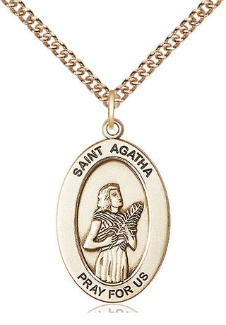 14kt Gold Saint Agatha Medal Engraved Catholic Saint Jewelry