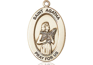 14kt Gold Saint Agatha Medal Engraved Catholic Saint Jewelry