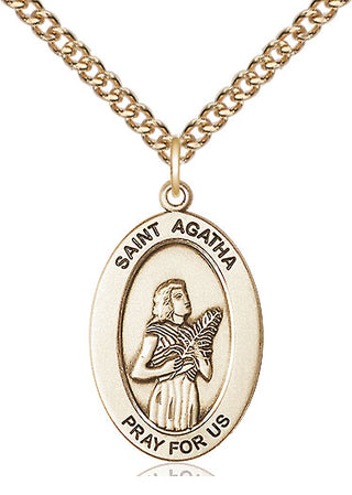 14kt Gold Saint Agatha Medal Engraved Catholic Saint Jewelry