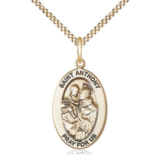 14K Gold-Filled Saint Anthony of Padua Medal & Necklace Set Engraved Catholic Saint Jewelry