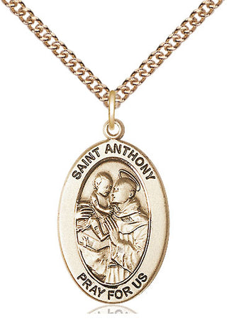 14kt Gold Saint Anthony of Padua Medal Engraved Catholic Saint Jewelry