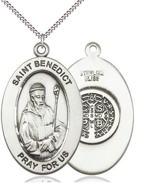 Sterling Silver Saint Benedict Medal & Necklace Set Engraved Catholic Saint Jewelry