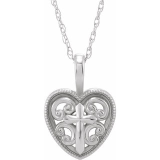 Platinum 18.7x12.6 mm Cross and Heart 16" Necklace