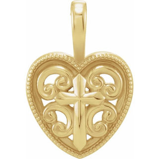 14K Yellow 18.7x12.6 mm Cross and Heart Pendant