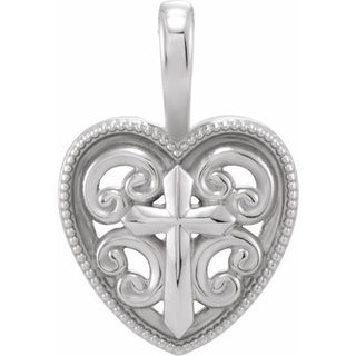 Platinum 18.7x12.6 mm Cross and Heart Pendant
