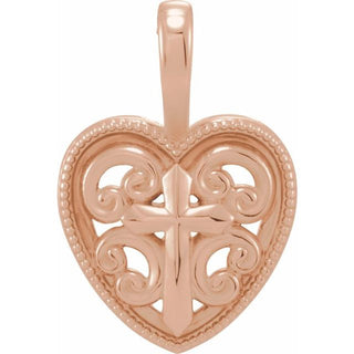 14K Rose 18.7x12.6 mm Cross and Heart Pendant
