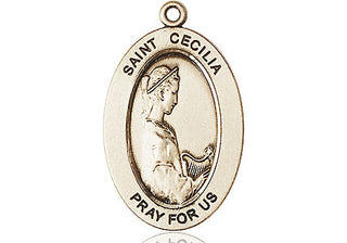 14kt Gold Saint Cecilia Medal Engraved Catholic Saint Jewelry
