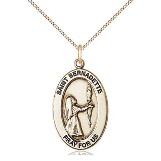 14kt Gold Saint Bernadette Medal Engraved Catholic Saint Jewelry