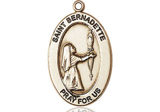 14kt Gold Saint Bernadette Medal Engraved Catholic Saint Jewelry