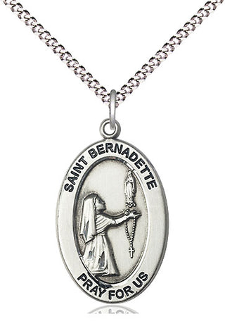 Sterling Silver Saint Bernadette Medal & Necklace Set Engraved Catholic Saint Jewelry
