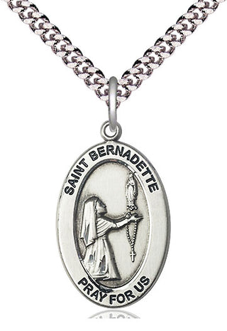 Sterling Silver Saint Bernadette Medal & Necklace Set Engraved Catholic Saint Jewelry