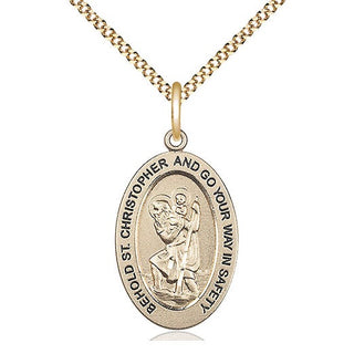 14K Gold-Filled Saint Christopher Medal & Necklace Set Engraved Catholic Saint Jewelry