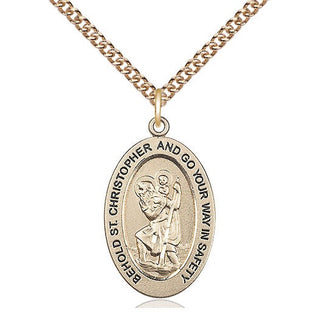 14kt Gold Saint Christopher Medal Engraved Catholic Saint Jewelry