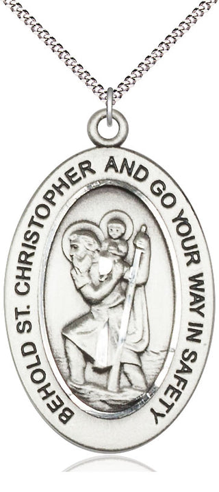 Sterling Silver Saint Christopher Medal & Necklace Set Engraved Catholic Saint Jewelry