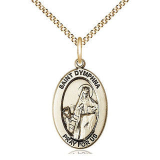 14K Gold-Filled Saint Dymphna Medal & Necklace Set Engraved Catholic Saint Jewelry