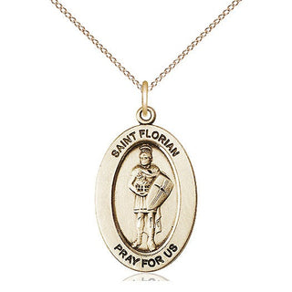14kt Gold Saint Florian Medal Engraved Catholic Saint Jewelry