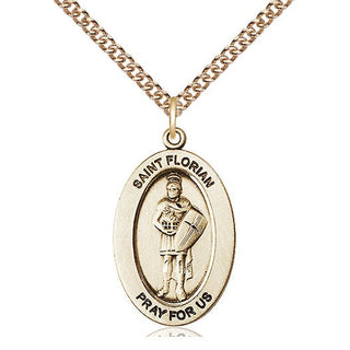 14kt Gold Saint Florian Medal Engraved Catholic Saint Jewelry