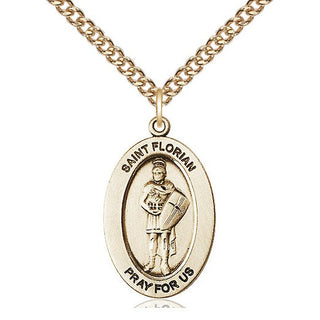 14kt Gold Saint Florian Medal Engraved Catholic Saint Jewelry