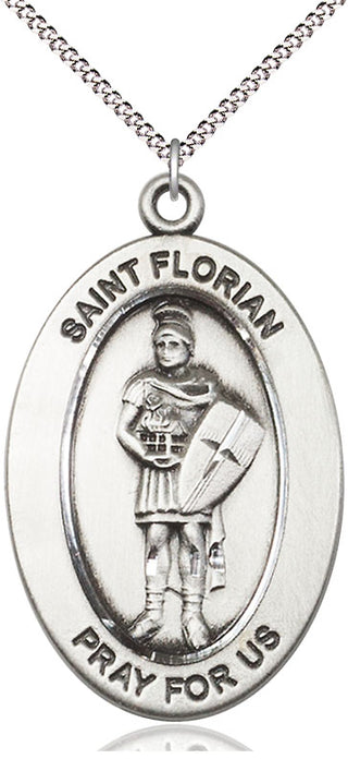 Sterling Silver Saint Florian Medal & Necklace Set Engraved Catholic Saint Jewelry