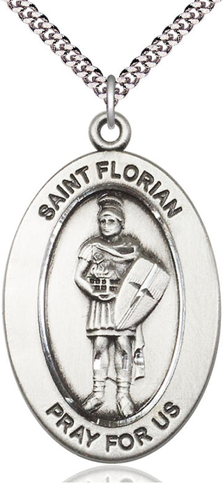 Sterling Silver Saint Florian Medal & Necklace Set Engraved Catholic Saint Jewelry