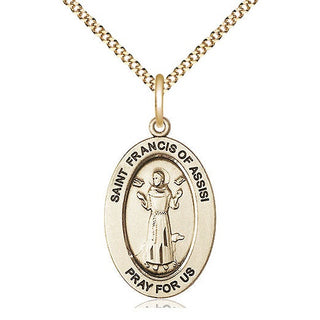 14K Gold-Filled Saint Francis of Assisi Medal & Necklace Set Engraved Catholic Saint Jewelry