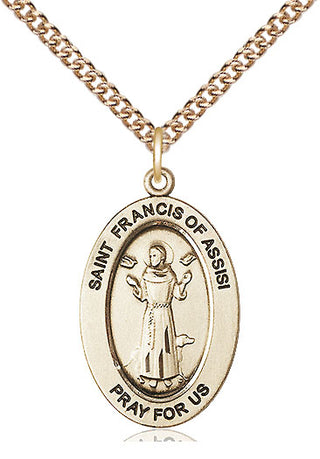 14kt Gold Saint Francis of Assisi Medal Engraved Catholic Saint Jewelry