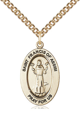14kt Gold Saint Francis of Assisi Medal Engraved Catholic Saint Jewelry