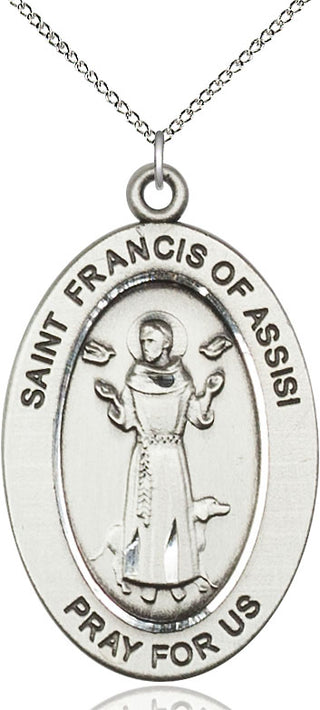 Sterling Silver Saint Francis of Assisi Medal & Necklace Set Engraved Catholic Saint Jewelry