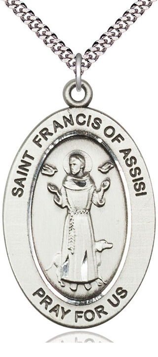 Sterling Silver Saint Francis of Assisi Medal & Necklace Set Engraved Catholic Saint Jewelry