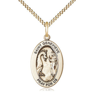 14K Gold-Filled Saint Genevieve Medal & Necklace Set Engraved Catholic Saint Jewelry