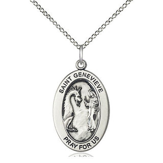 Sterling Silver Saint Genevieve Medal & Necklace Set Engraved Catholic Saint Jewelry